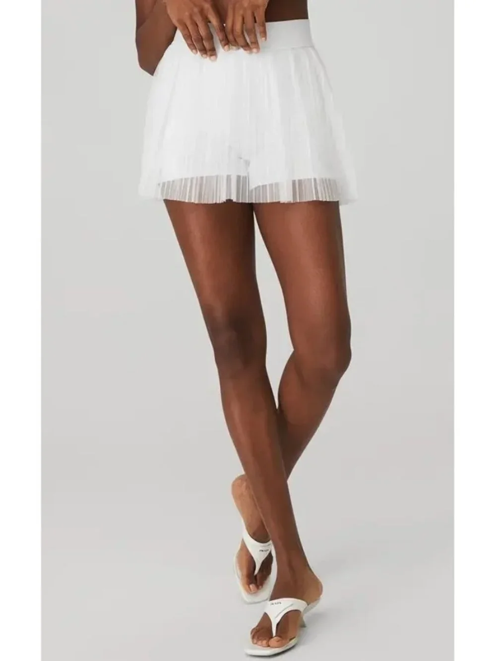 Alo Mesh Flirty Tennis Skirt White Sheer Transparent See-Through Pleated Skort